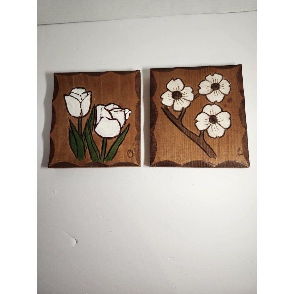 Engraved Dogwood And Tulips Plaque Wood